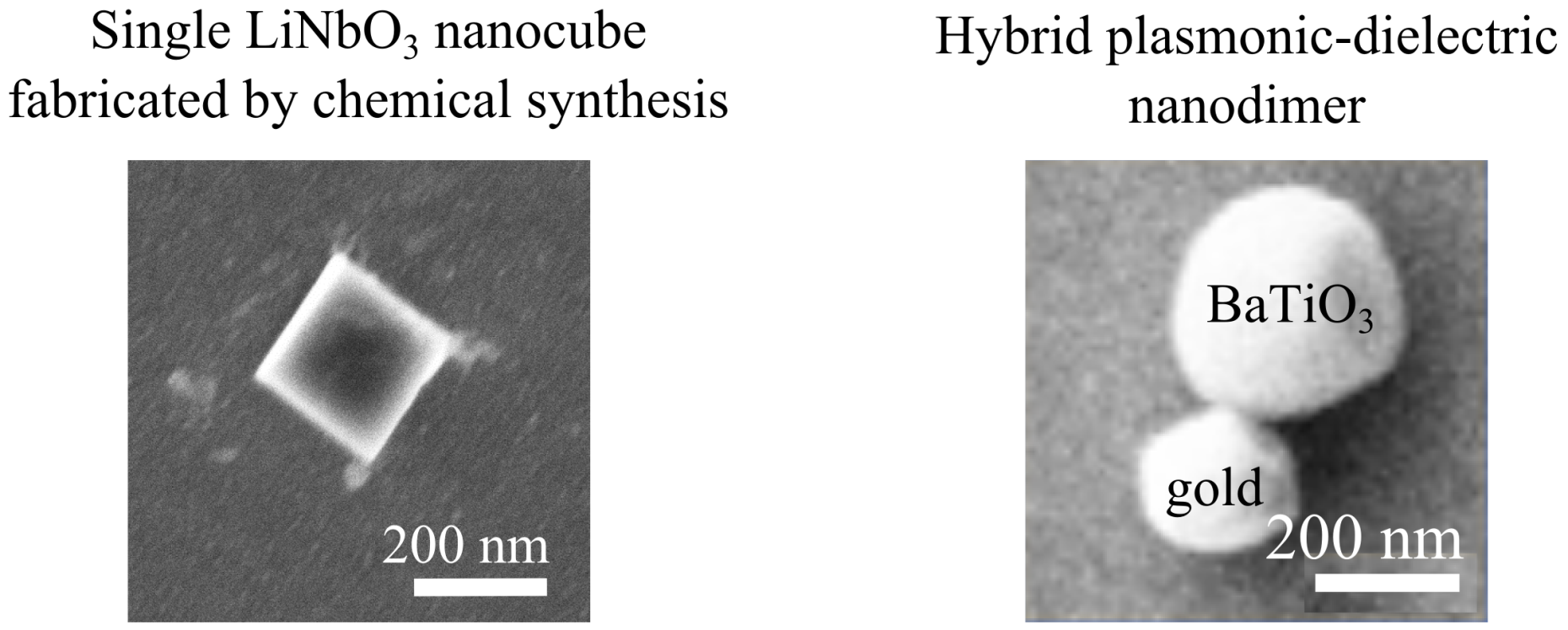 LiNbO3 nanocube and hybrid dimer